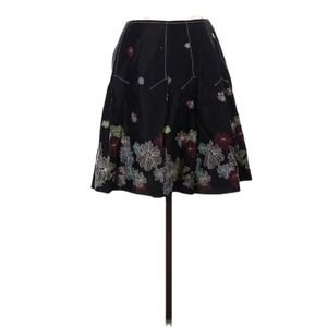 Silkland Floral Skirt 100% Linen Size 10 Black Colorful Embroidered Flowers Boho